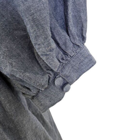 Free People Amelie Chambray Ruffle Hem Puff Sleeve Mini Dress Size Small - Picture 7 of 8